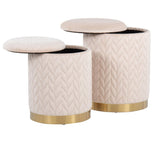Marla - Contemporary/Glam Quilted Ottoman (Set of 2) - Gold Metal And Cream Velvet