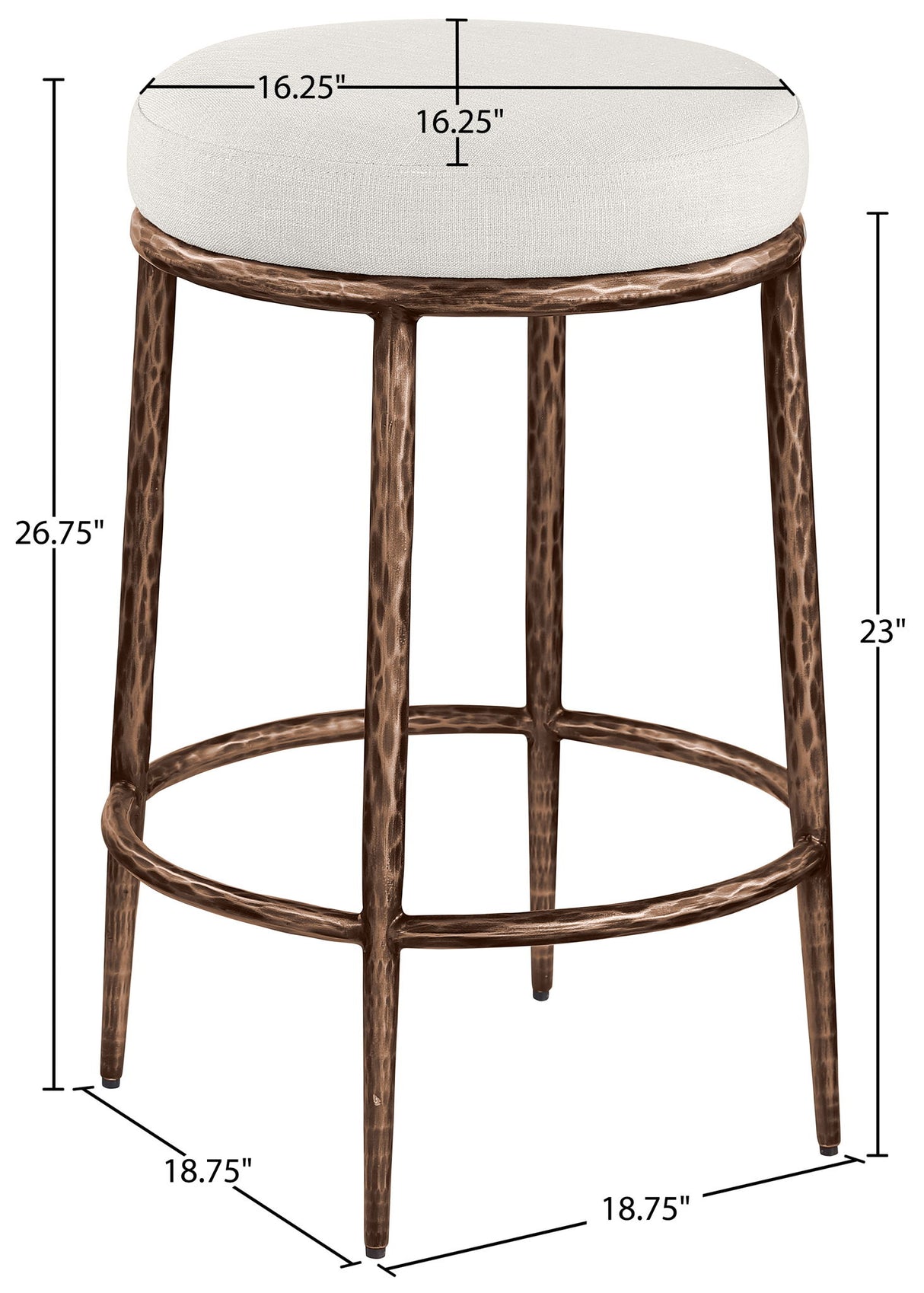 Ferro - Linen Textured Performance Fabric Upholstered Backless Counter Stool - Cream / Brushed Bronze