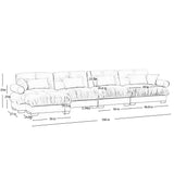 Modern Sectional Sofa With Ottoman, Round Bolster Armrests, Waist And Throw Pillows