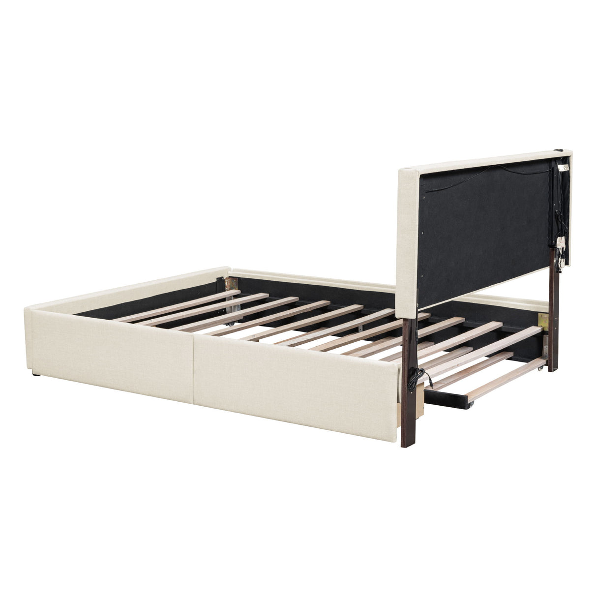 Upholstered Platform Bed With Trundle & Drawers