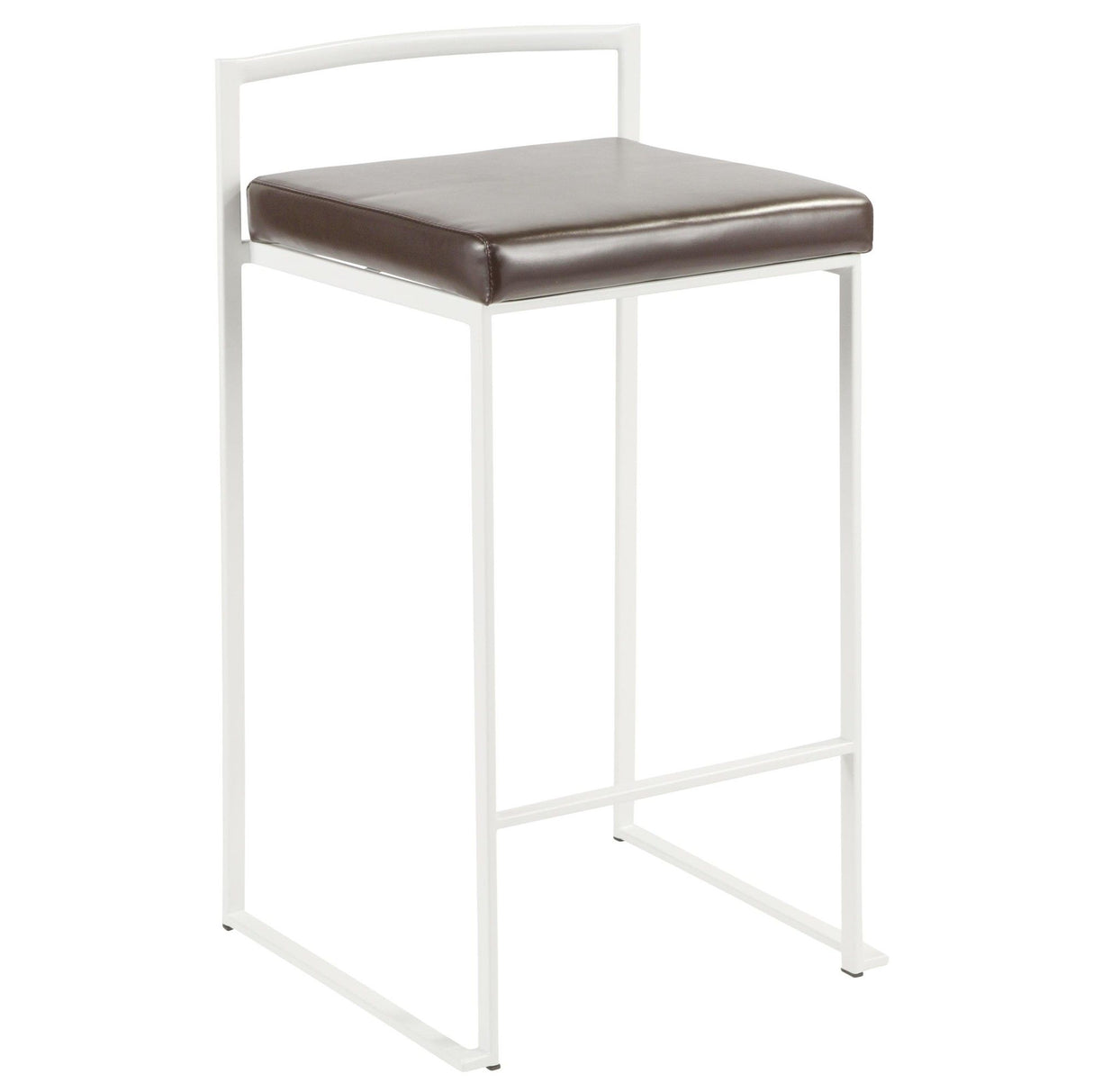 Fuji - 26" Stackable Counter Stool (Set of 3) - White Metal With Brown Faux Leather Cushion