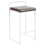 Fuji - 26" Stackable Counter Stool (Set of 3) - White Metal With Brown Faux Leather Cushion