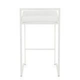 Fuji - 26" Stackable Counter Stool (Set of 3) - White Metal With White Velvet Cushion