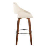 Fabrizzi - 30" Fixed-Height Barstool With Swivel And Round Chrome Metal Footrest (Set of 2) - Walnut Wood