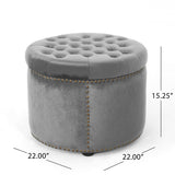 Elegant Round Ottoman Footstool With Studded Rim