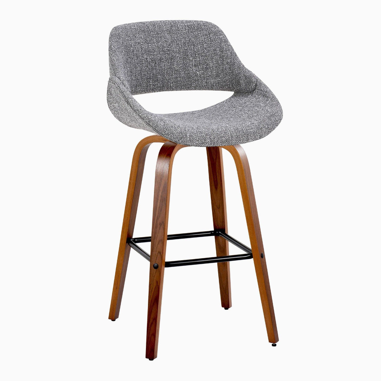 Fabrizzi - 30" Fixed-Height Barstool With Swivel And Square Black Metal Footrest (Set of 2) - Walnut Wood