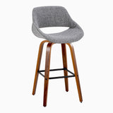 Fabrizzi - 30" Fixed-Height Barstool With Swivel And Square Black Metal Footrest (Set of 2) - Walnut Wood