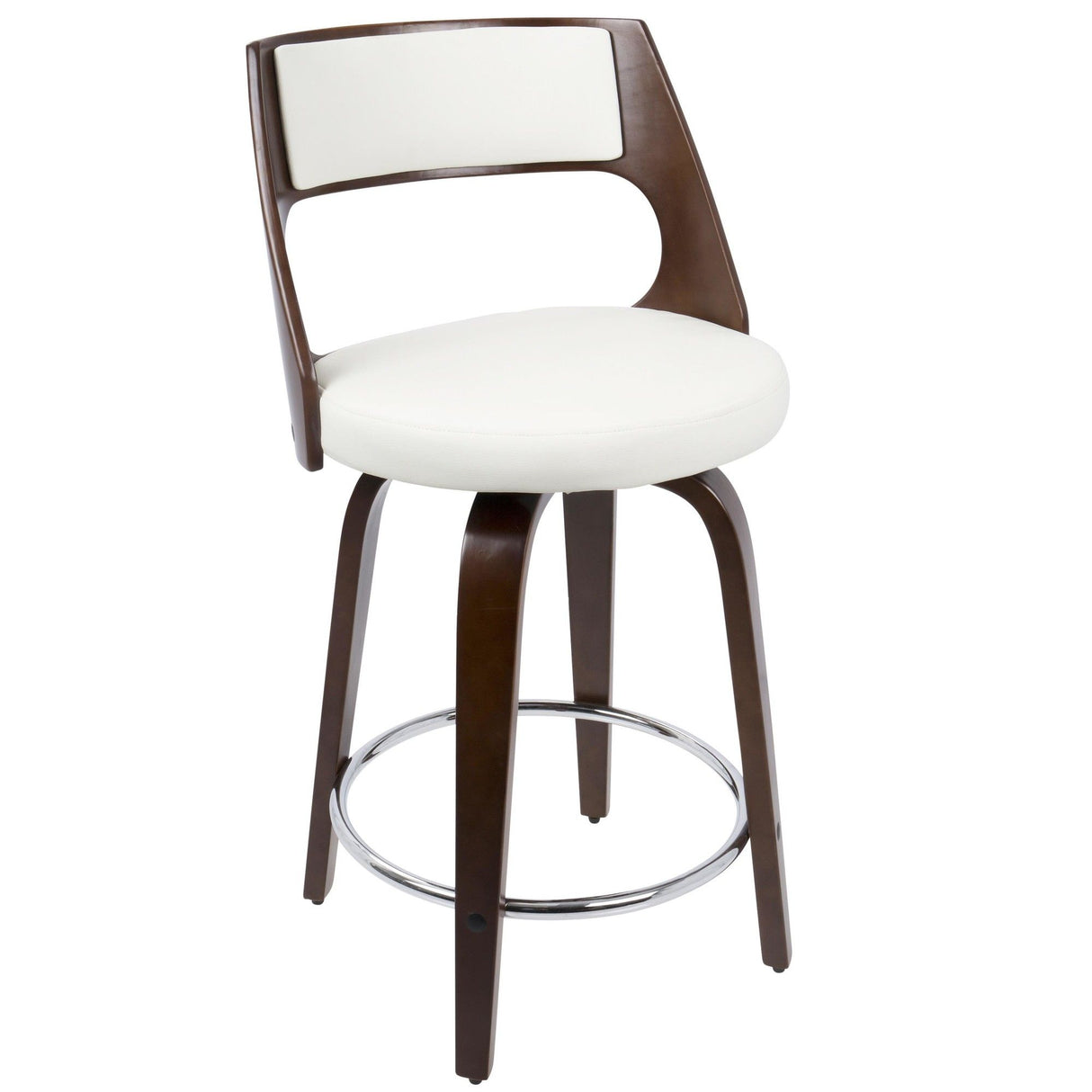 Cecina - Mid-Century Modern Swivel Counter Stool (Set of 2) - Cherry And White Faux Leather