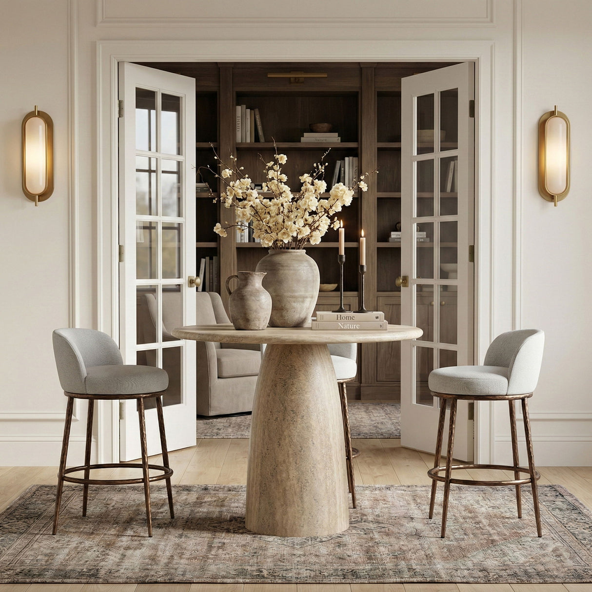 Ferro - Performance Fabric Upholstered Bar Stool - Antique Bronze