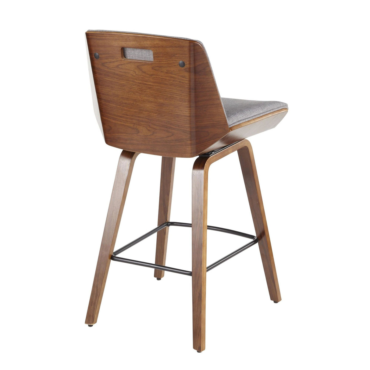 Corazza - Mid-Century Modern Counter Stool - Walnut Wood And Light Gray Fabric