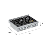 36 in Gas Range-Top with 6 Sealed Italian Burners and Stainless-Steel Stovetop Knobs.