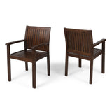 Wilson - Rustic Dining Chair Acacia Wood With Slat Panel Design (Set of 2) - Dark Brown