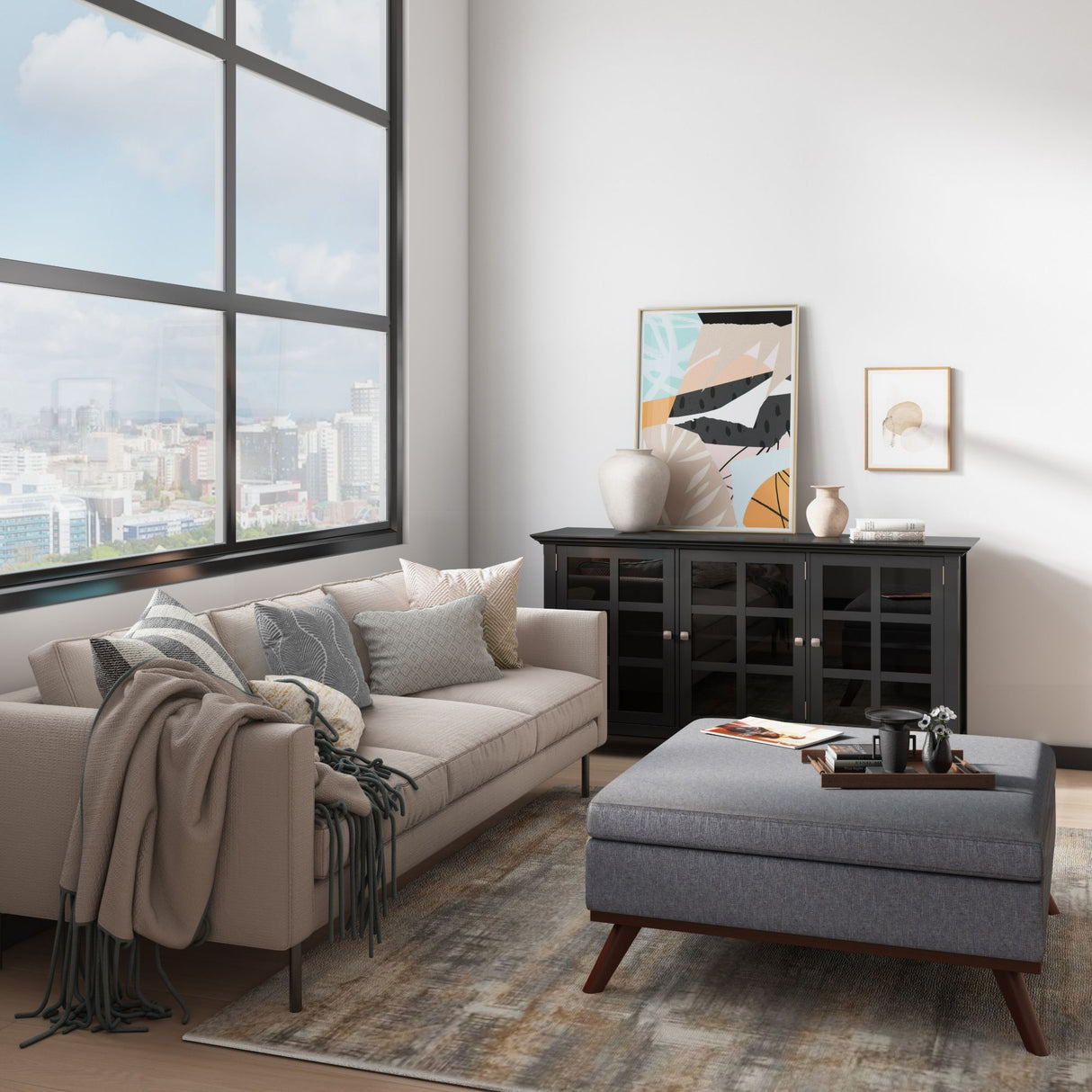 Owen - Square Coffee Table Storage Ottoman - Slate Gray