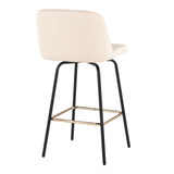 Toriano - Fixed-Height Counter Stool (Set of 2) - Black Metal, Cream Faux Leather, Gold Metal