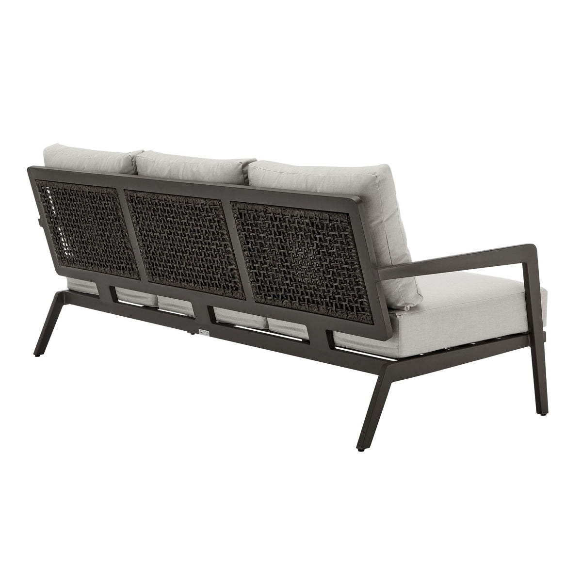 Avila - Outdoor Sofa With Woven Rattan Details Aluminum Frame And Cushions - Dark Bronze / Silver Ash