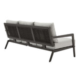 Avila - Outdoor Sofa With Woven Rattan Details Aluminum Frame And Cushions - Dark Bronze / Silver Ash