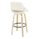 Fabrizzi - 30" Fixed-Height Barstool With Swivel And Round Black Metal Footrest (Set of 2) - Natural Wood