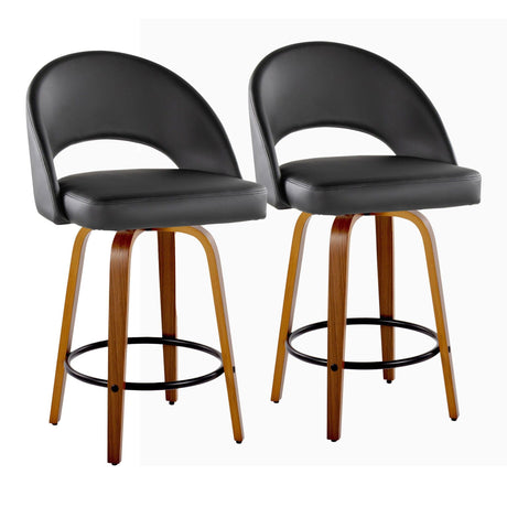Renee - Upholstered Fixed-Height Barstool (Set of 2) - Walnut Wood Base