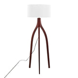 Wishbone - Contemporary Floor Lamp - Walnut Wood With A White Fabric Shade