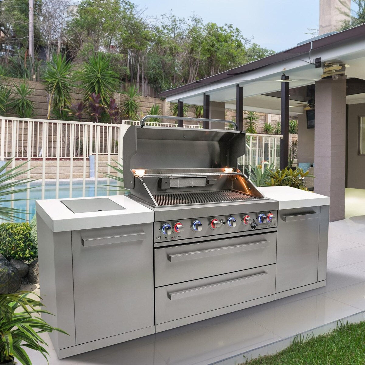 Mont Alpi Original Series 8 Ft Natural Gas Outdoor Kitchen Island w/ Side Burner- MAi805