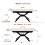 Rectangular Extendable Dining Table With Geometric X Frame, Kitchen Table For Dining Room - Beige