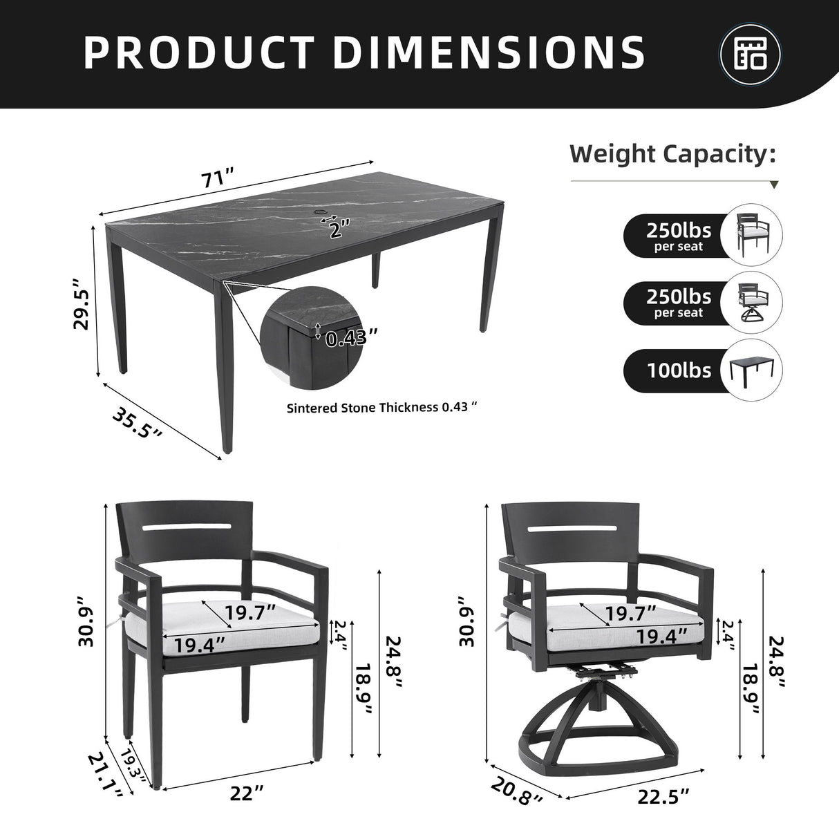 Modern Outdoor Patio Dining Set With Table And Chairs With Sunbrella Cushions