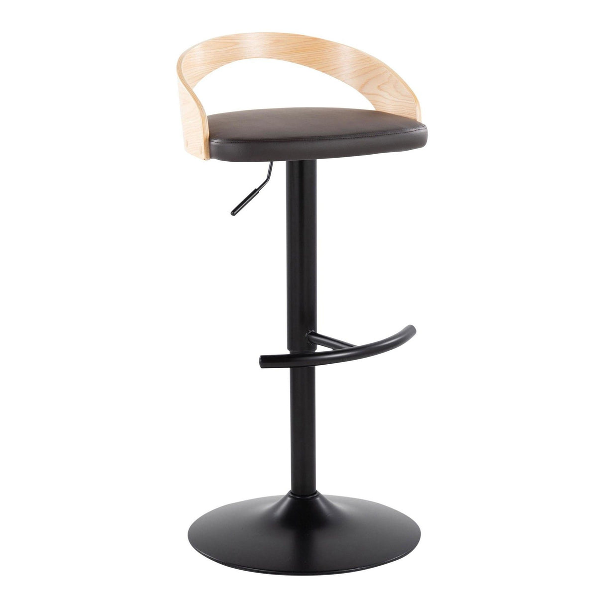 Grotto - Adjustable Barstool - Black Metal, Natural Wood