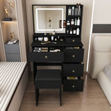 Vanity Desk With Mirror, 3 Color Lighting And Stool
