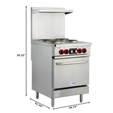 24 in. Commercial Electric Range with 4 Burners and 1 Standard Electric Oven in Stainless Steel - 208V 3-Phase (KM-CR24-E)