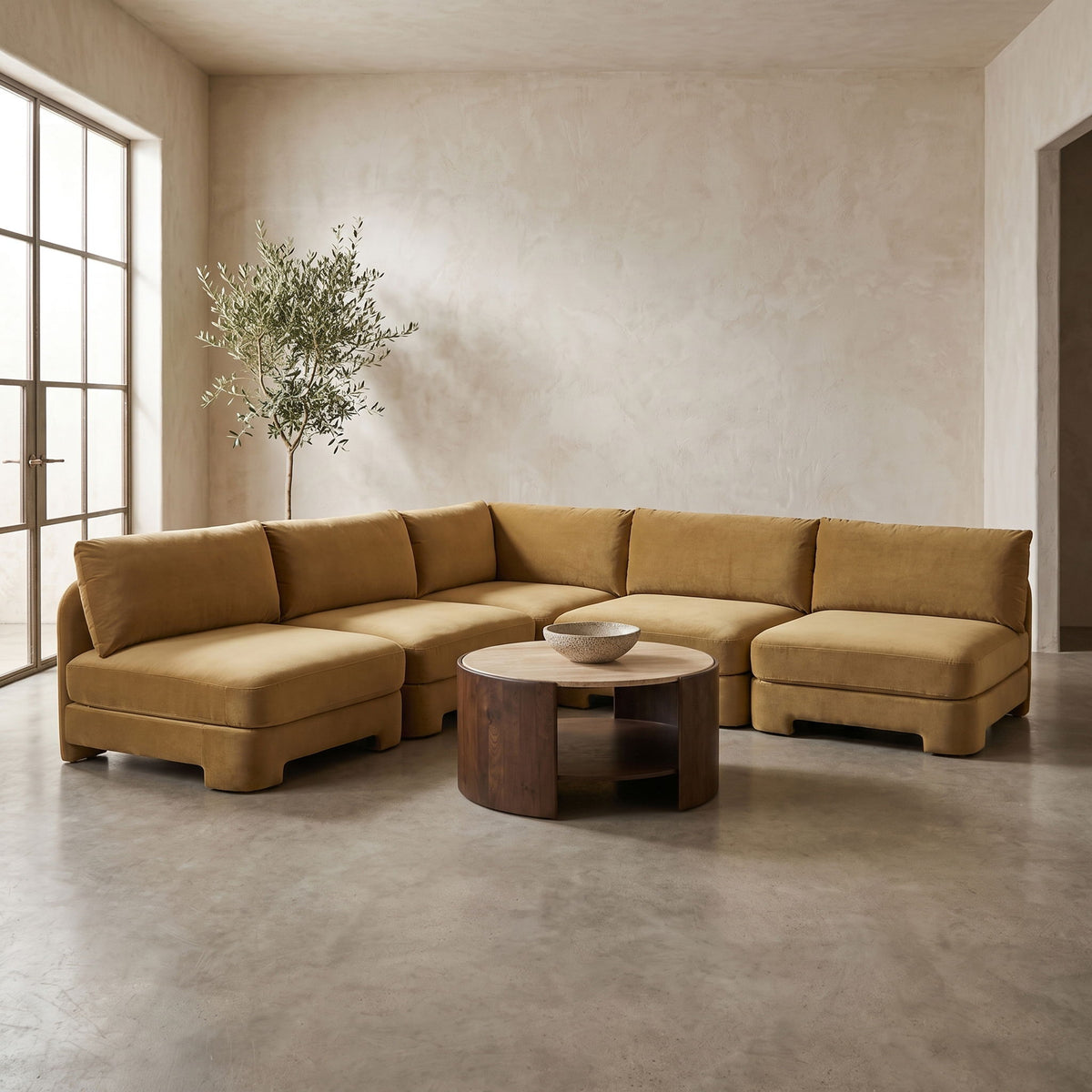 Hammond - Velvet Performance Fabric Upholstered 5 Piece Armless Sectional