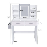 Elegant LED Mirror Vanity Dressing Table With Adjustable Lights, Drawers & Storage - White
