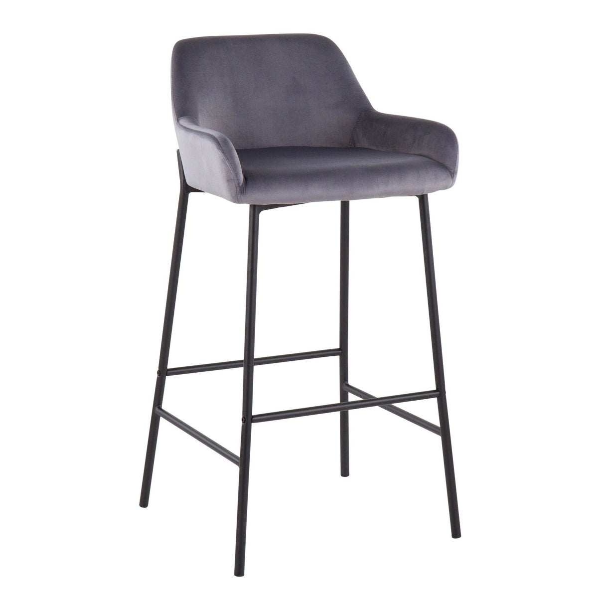 Daniella - Contemporary/Glam Fixed-Height Barstool (Set of 2) - Silver Velvet Fabric