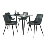 Clara - Durango Contemporary 5 Piece Dining Room Set - Black Metal, Clear Glass And Green Vintage Faux Leather With Orange Zig Zag Stitching