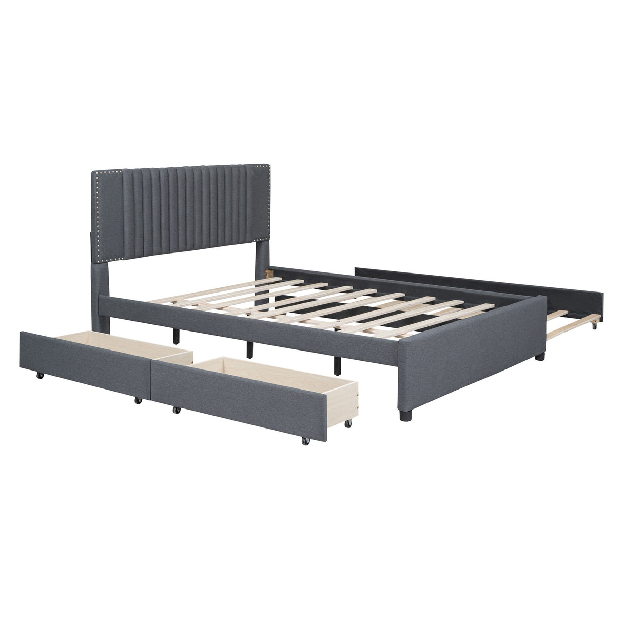 Upholstered Platform Bed With Drawers, Classic Headboard Design