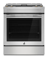 JennAir JES1750ML 30 inch RISE electric downdraft slide-in range stainless steel front view