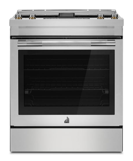 JennAir JES1750ML 30 inch RISE electric downdraft slide-in range stainless steel front view