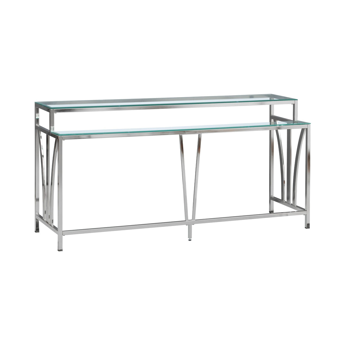 Celina - 72" Rectangle Tempered Glass Console Table - Shiny Nickel