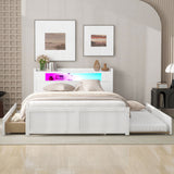 Storage Platform Bed With LED Lights, 2 Drawers And Trundle