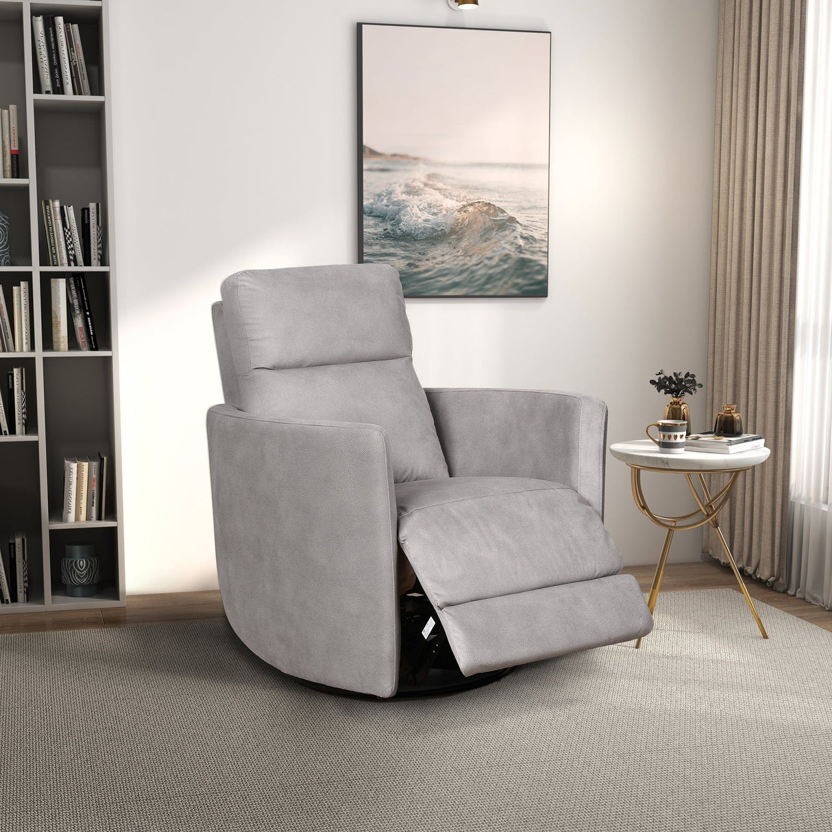 Lawson - Swivel Glider Suede Recliner Chair - Latte