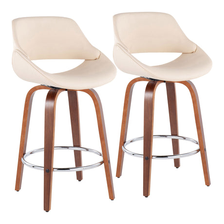 Fabrico - Mid Century Modern, Fixed Height Counter Stool With Round Footrest (Set of 2)