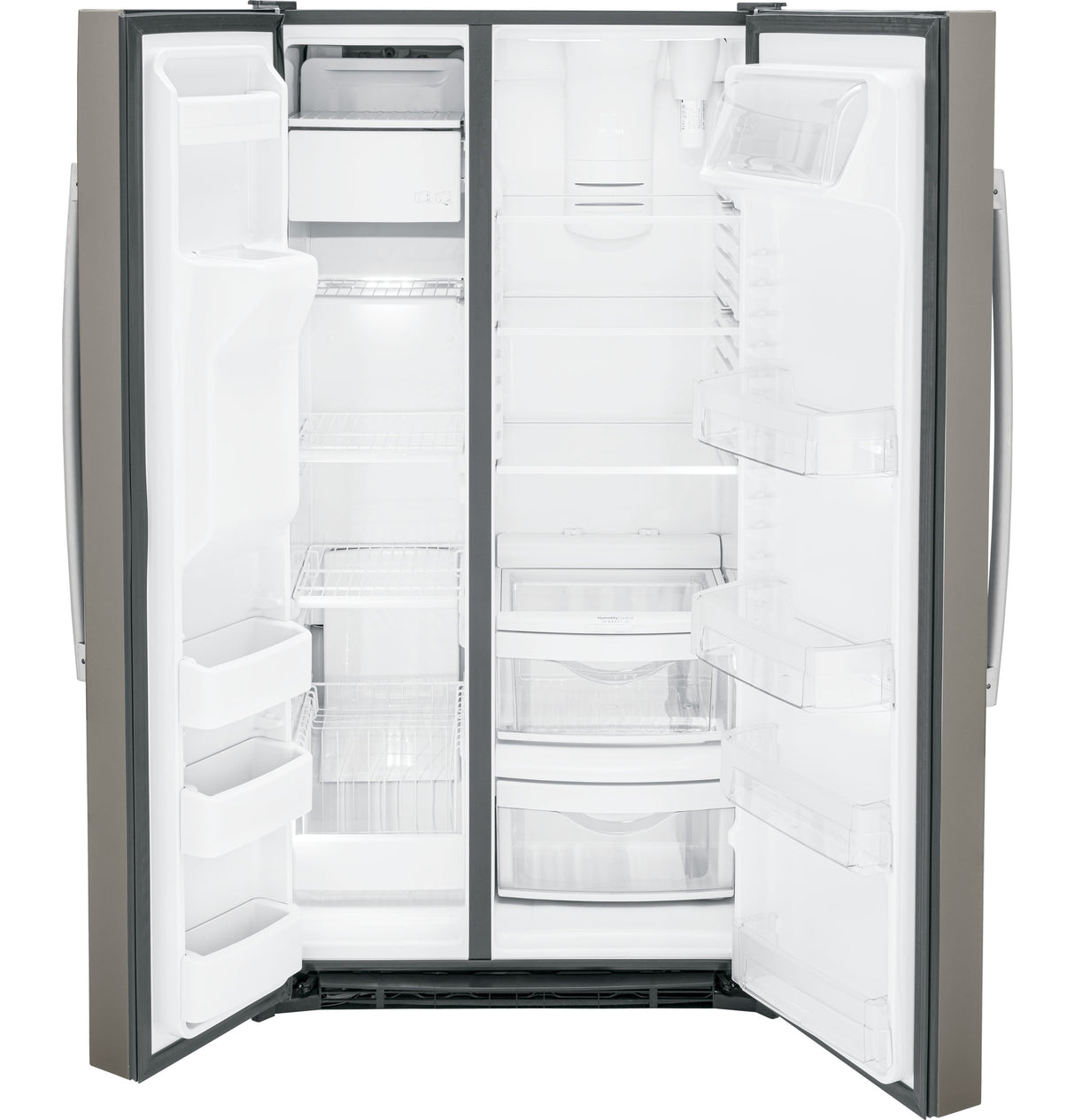 GE GSS25GMPES - 36 in. 25.3 cu. ft. Side by Side Refrigerator with Ice & Water Dispenser, Fingerprint Resistant - Slate