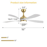 52" Indoor Ceiling Fan With 3 Color Dimmable LED Light Blades, Reversible DC Motor, Remote Control