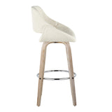 Fabrizzi - 30" Fixed-Height Barstool With Swivel And Round Chrome Metal Footrest (Set of 2) - White Washed Wood And Cream Noise Fabric