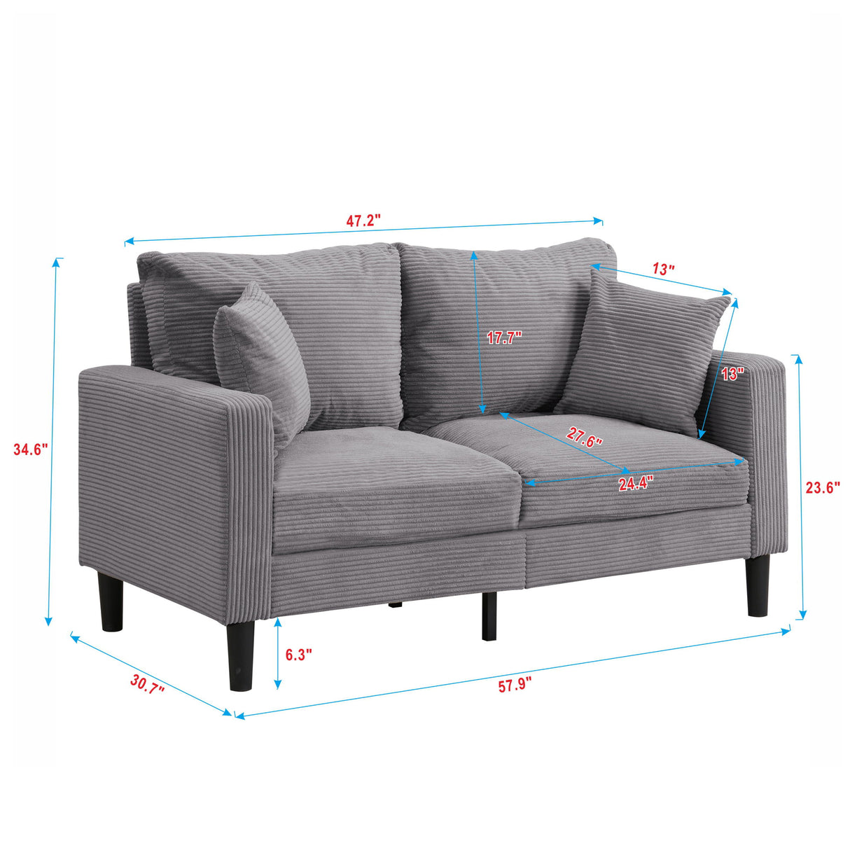 Modern Upholstered Loveseat Sofa, High Resilience