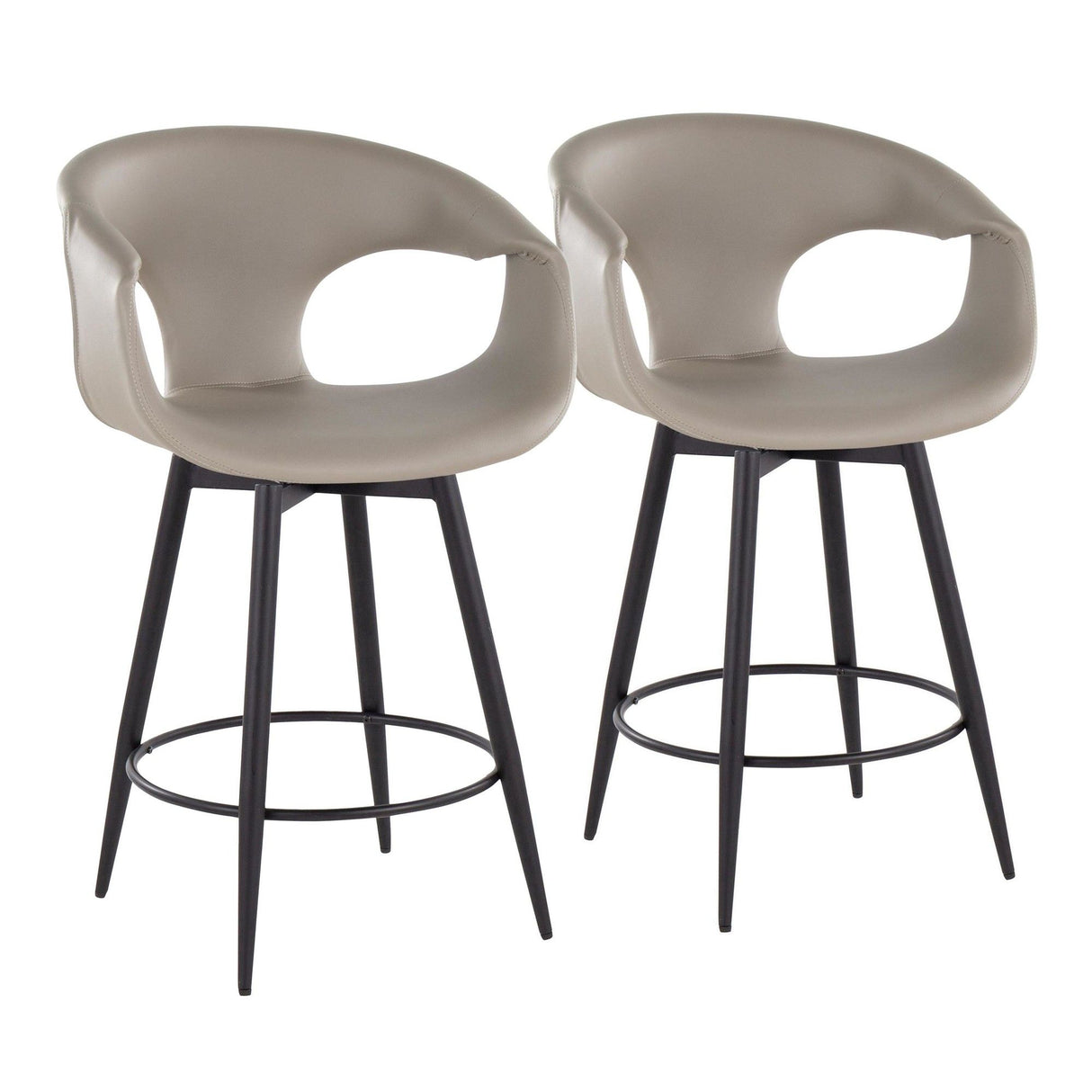 Curvo - 25" Fixed-Height Counter Stool With Swivel And Round Metal Footrest (Set of 2) - Black Metal