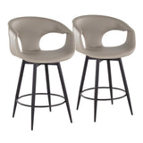 Curvo - 25" Fixed-Height Counter Stool With Swivel And Round Metal Footrest (Set of 2) - Black Metal