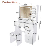 Vanity Desk With Mirror, 3 Color Lighting And Stool