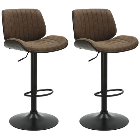 Brock - Adjustable Swivel Curved Back Wood Bar Stool With Faux Leather Seat