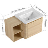 Wall Mounted Bathroom Vanity & Sink, Storage Shelves & Soft Close Door