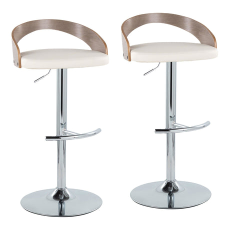 Grotto - Adjustable Barstool - Chrome Metal, Light Grey Wood
